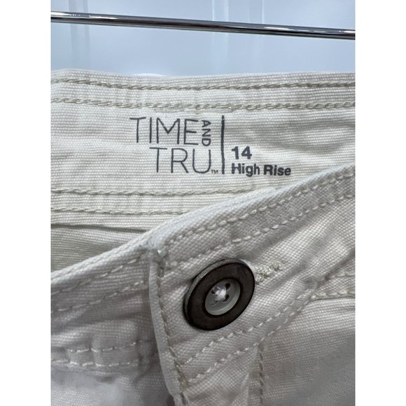 Time and Tru High Rise Utility Slim Jeans Womens 14 Cream Cotton Blend Carpenter - Picture 4 of 9